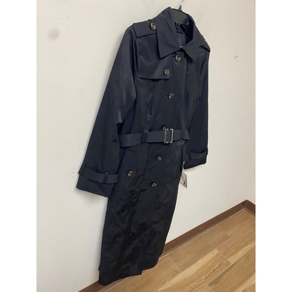London Fog Women's Black Hooded Belted Maxi Point Collar Trench Coat Size M NWT - Picture 3 of 7
